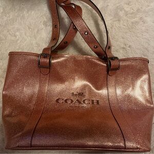Coach Patent Leather Ferry Tote Glitter Hand Bag - rare- rose gold